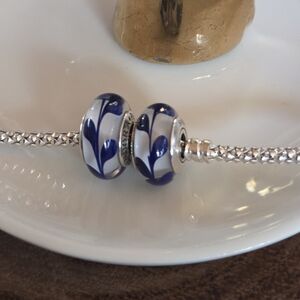 Pandora 2 Navy Blue Swirly Swirl Murano Retired Charms